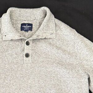 American Eagle Outfitters Mens Sweater Large Gray Mock Henley collar 100% Cotton